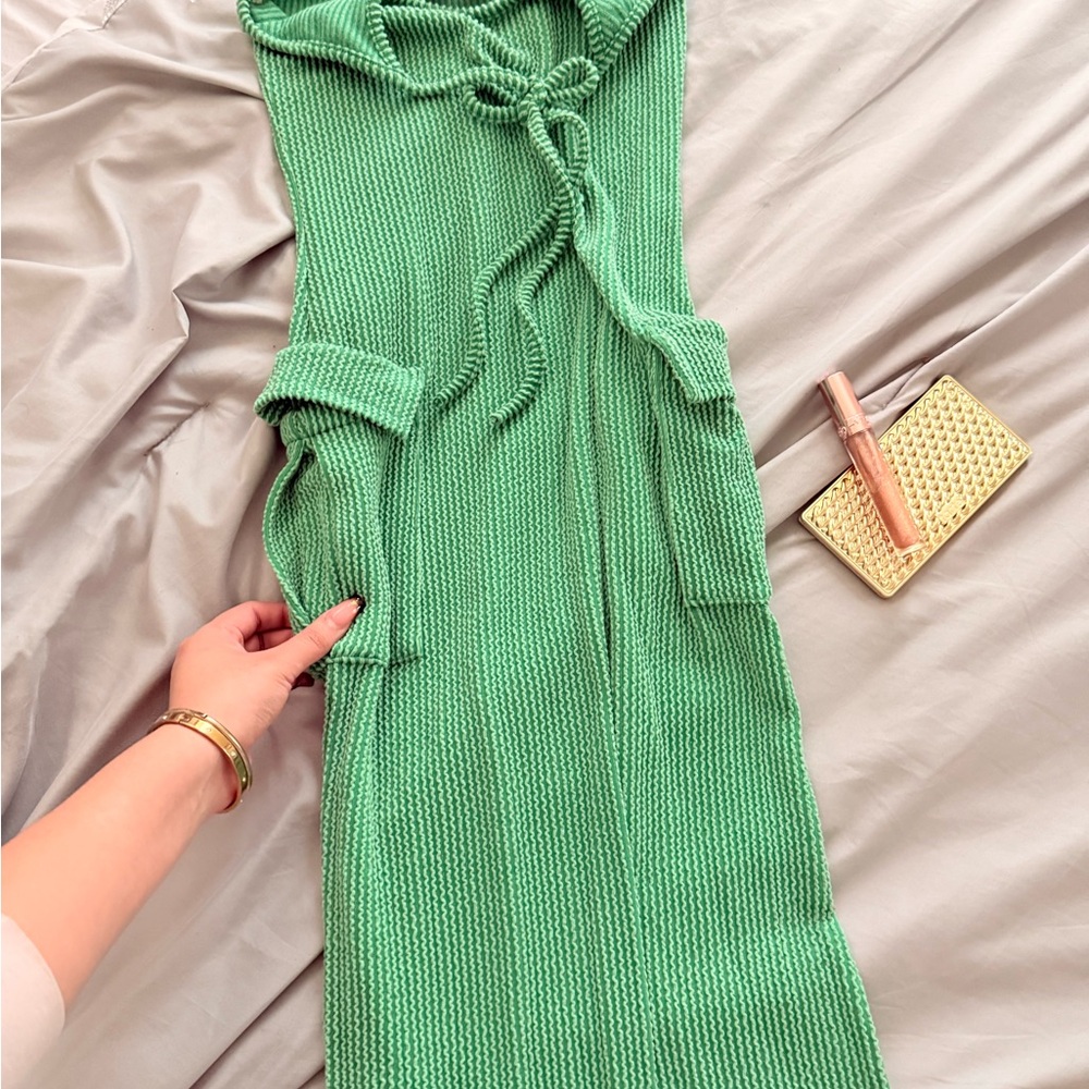 Green Knit Sleeveless Hoodie Dress